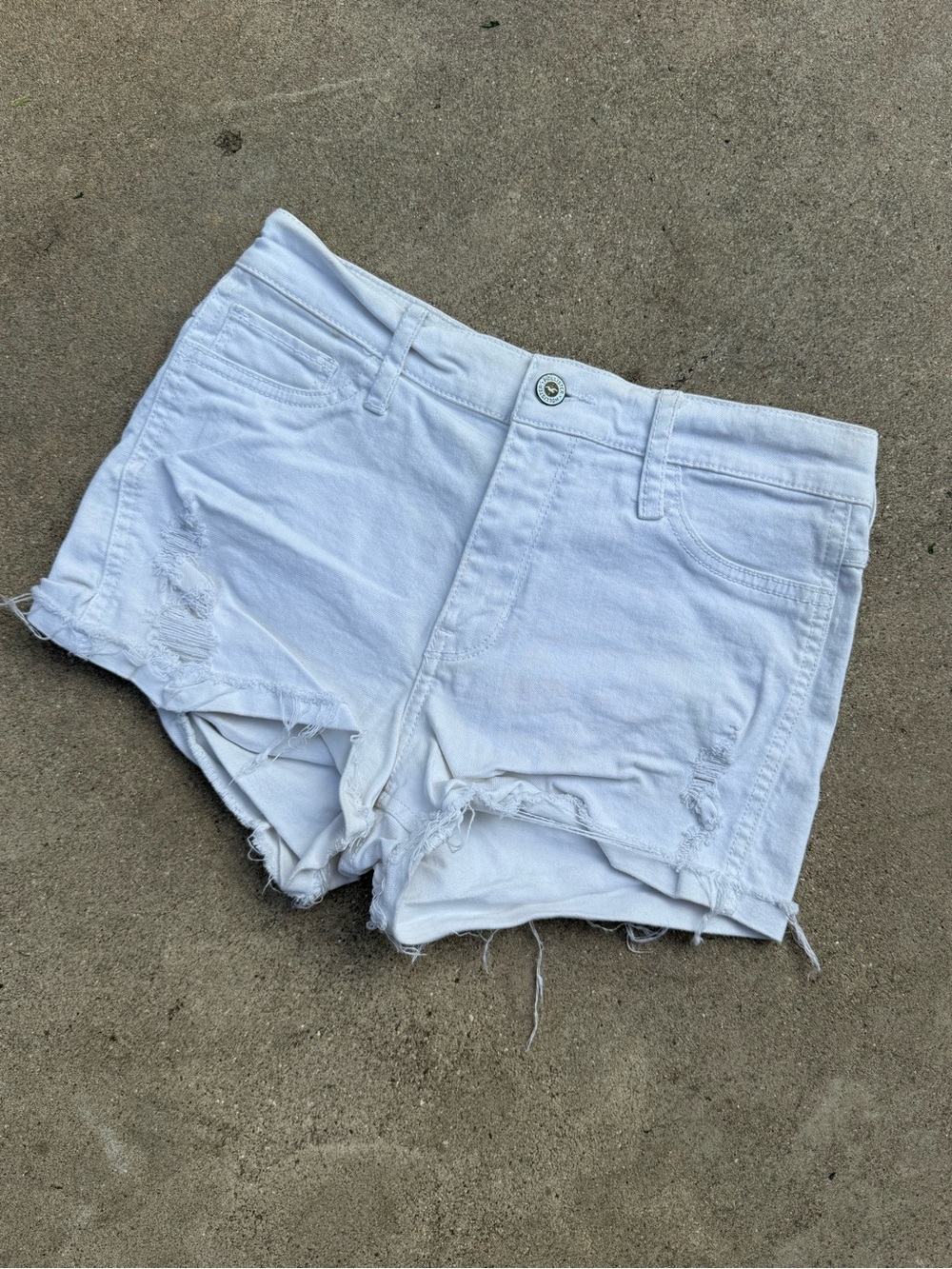 Hollister White Distressed Denim Cutoff Shorts